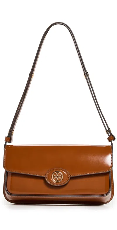 Tory Burch Robinson Spazzolato Rectangular Shoulder Bag In Dark Sienna