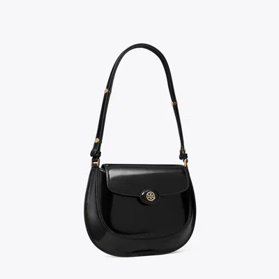Tory Burch Robinson Spazzolato Small Flap Bag In Black