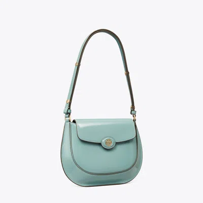 Tory Burch Robinson Spazzolato Small Flap Bag In Deep Turquoise