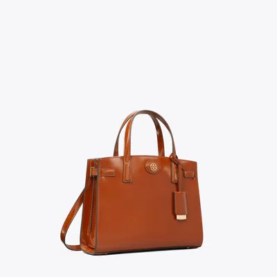 Tory Burch Robinson Spazzolato Small Satchel In Dark Sienna