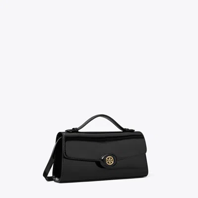 Tory Burch Robinson Spazzolato Top-handle Chain Wallet In Black