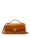 Tory Burch Robinson Spazzolato Top Handle Chain Wallet In Dark Sienna