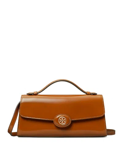 Tory Burch Robinson Spazzolato Top Handle Chain Wallet In Dark Sienna