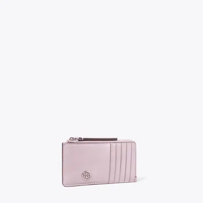 Tory Burch Robinson Spazzolato Top-zip Card Case In Primrose