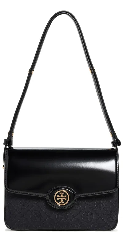 Tory Burch Robinson T Monogram Convertible Shoulder Bag Black