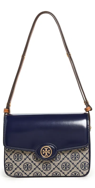 Tory Burch Robinson T Monogram Convertible Shoulder Bag In Tory Navy/gold