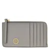 Tory Burch Robinson Top-zip Leather Card Case In Gray