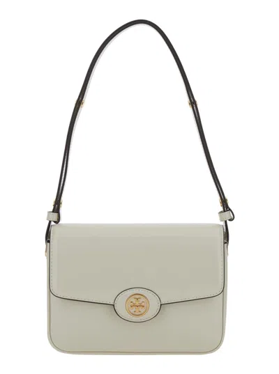 Tory Burch 'robinson' White Crossbody Bag With Double T Logo Plaque In Leather Woman