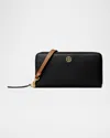 Tory Burch Robinson Zip Leather Continental Wallet In Black