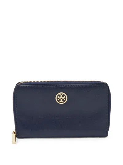 Pre-owned Tory Burch Robinson Zip-around Wallet In Blue