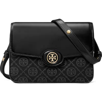 Tory Burch Robinson T Monogram Shoulder Bag In Black