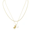 TORY BURCH TORY BURCH ROLLED GOLD/PEARL RABBIT DOUBLE-STRAND NECKLACE
