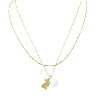 Tory Burch Rolled Gold/pearl Rabbit Double-strand Necklace