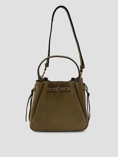 Tory Burch Romand Suede Pick Stitch Bucket Handbag In Butter