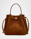 Tory Burch Romy Belted Suede Bucket Bag In Brown