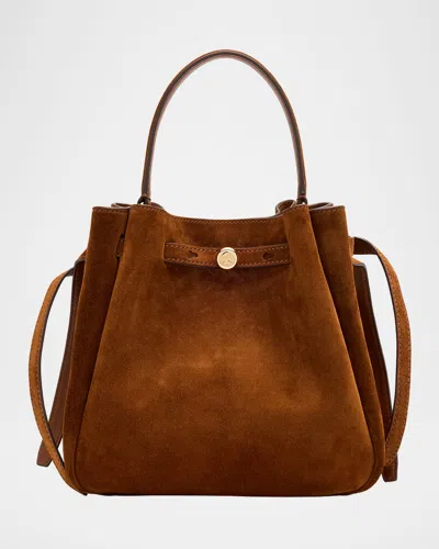 Tory Burch Romy Belted Suede Bucket Bag In Brown