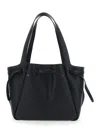Tory Burch Romy Black Tote Bag With Adjustable Drawstring Closure And Logo Detail On The Front In Grained Leath In Black