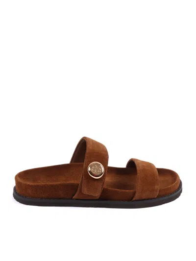 Tory Burch Leather Sandals With Suede Lining In Brown