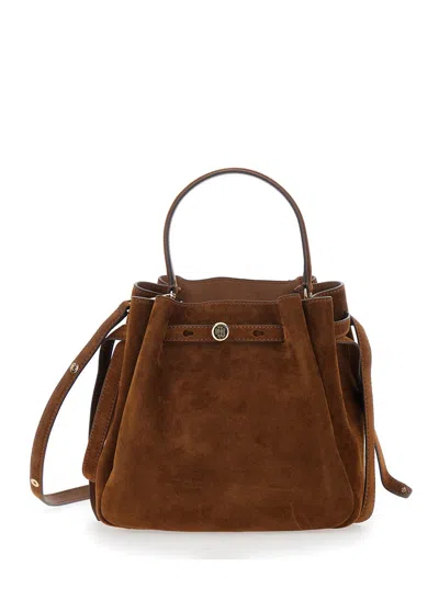 Tory Burch 'romy' Brown Handbag With Adjustable And Removable Shoulder Strap And Logo Plaque On The Front In Su