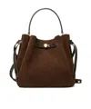 Tory Burch Romy Suede Belted Bucket Bag In Brown