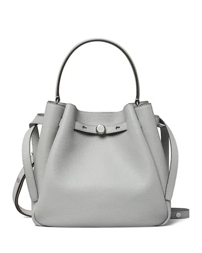 Tory Burch Romy Pebble Leather Bucket Bag In Light Granite