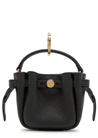 Tory Burch Romy Bucket Grained Leather Key Fob In Black