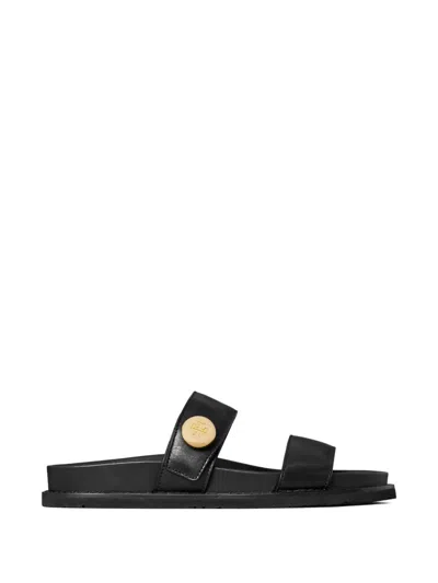 Tory Burch Romy Leather Double Strap Slide Sandals In Black