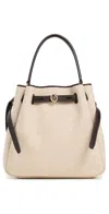 Tory Burch Romy Canvas Bucket Bag Cafe Latte