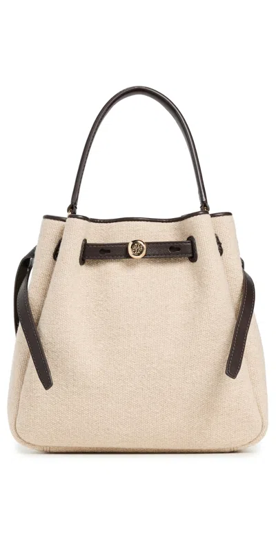 Tory Burch Romy Canvas Bucket Bag Cafe Latte