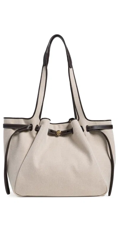TORY BURCH ROMY CANVAS TOTE DUSTY ALMOND/BIANCO WHITE