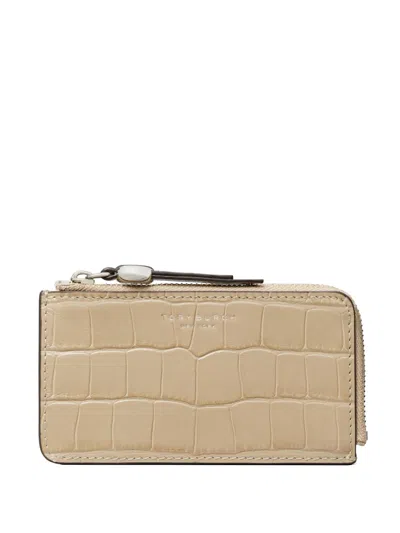 Tory Burch Romy Croc-embossed Zip Card Case In Purple