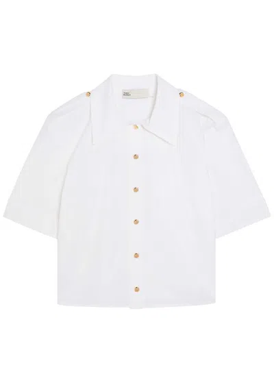 Tory Burch Romy Cropped Stretch Cotton-poplin Shirt In White