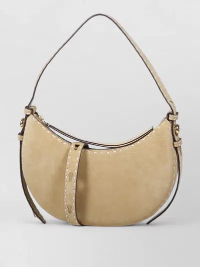 Tory Burch Romy Curved Suede Shoulder Top Handle Bag In Brown