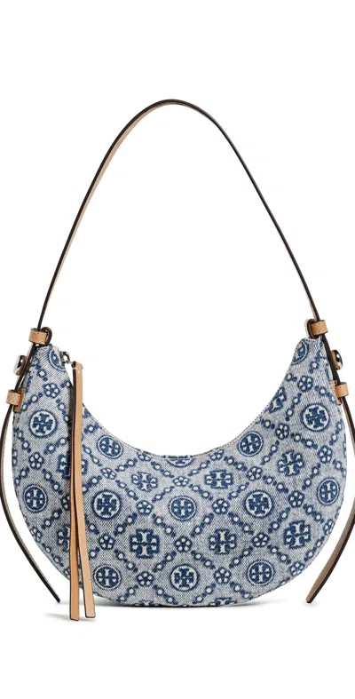 Tory Burch Romy Denim Half Moon Bag Powder Blue