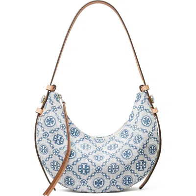 Tory Burch Romy Denim Half Moon Shoulder Bag In Blue