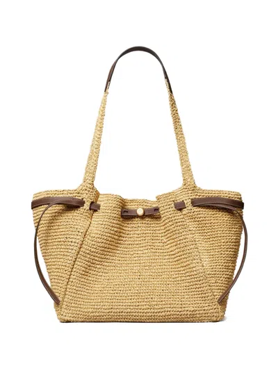 Tory Burch Beige Paper Straw Polyamide Polyurethane Shoulder Bag In Nude