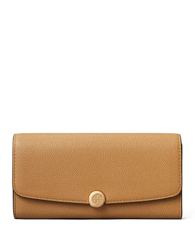 Tory Burch Romy Flap Leather Wallet In Brown