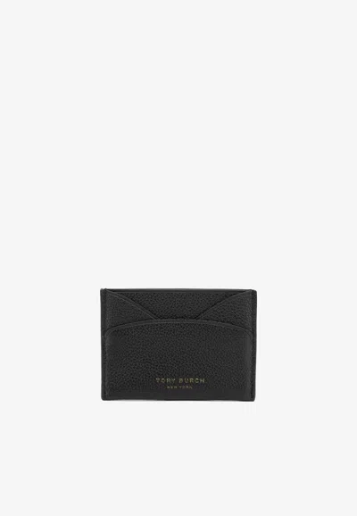 Tory Burch Romy Flat Cardholder In Pebbled Leather In Black