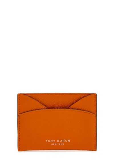 Tory Burch Romy Flat Grained Leather Card Case In Orange