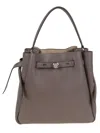 Tory Burch Romy Green Leather Structured Shopper Bag In Gray