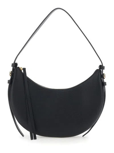 Tory Burch Romy Half Moon Black Shoulder Bag With Adjustable And Removable Shoulder Strap In Grained Leather Wo