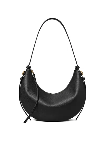 Tory Burch Romy Half Moon Leather Shoulder Bag In Black
