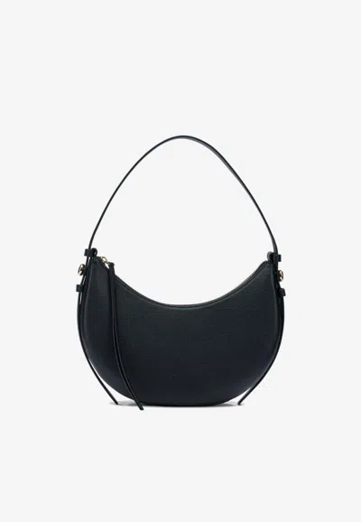 Tory Burch Romy Half Moon Black Shoulder Bag With Adjustable And Removable Shoulder Strap In Grained Leather Wo
