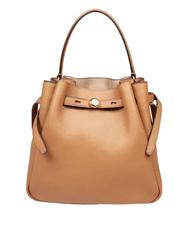 Tory Burch Romy Hammered Leather Bucket Bag Tiramisu Color In Brown
