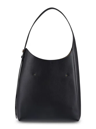 Tory Burch Romy Hobo Bag With Textured Leather And Gold Accents In Black