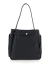 Tory Burch Romy Large Black Shoulder Bag With Adjustable Drawstring Closure And Logo Detail On The Front In Ham In Black