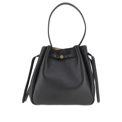 Tory Burch 'romy Large' Leather Bucket Bag In Black