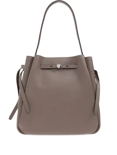Tory Burch Romy Large Leather Bucket Bag In Gray