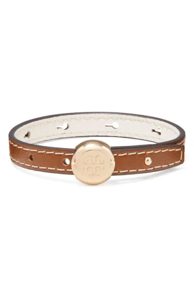 Tory Burch Icon Leather Bracelet In Brown