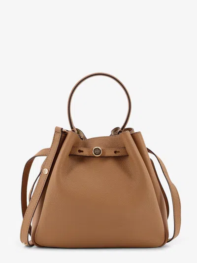 Tory Burch Romy Leather Bucket Bag In Sand